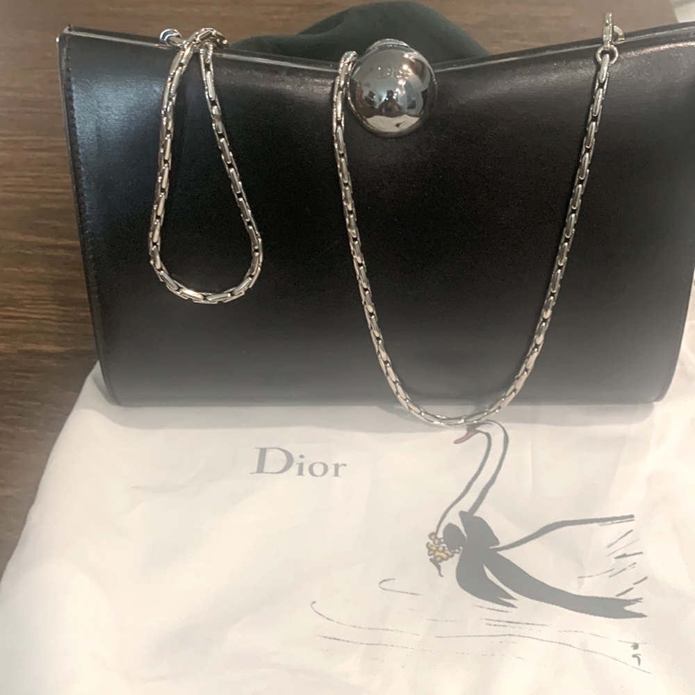 Authentic Cristian Dior black leather evening bag